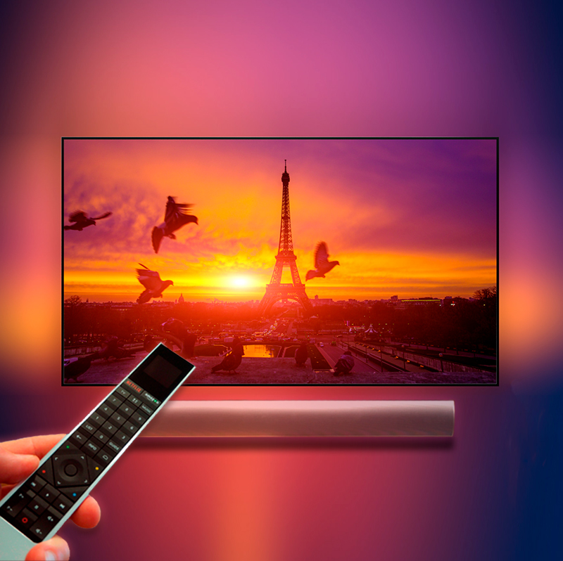 B&O Beolab 7 OLED system med 65" Ambilight TV på væg - LBS.dk